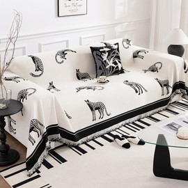 Deisy Dee Sofa Covers for 3 Cushion Couch - Chenille Sofa Slipcover & Protector for Sectional, L-Shaped Couch - Pets (Leopard, 71" x 150")