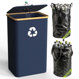 Pakusane Recycling Bin for Kitchen Indoor Home, Large 100L/ 26 Gallon Recycle Bin with Lid Removeable Reusable Inner Bag Bottle Can Glass Waste Plastice Stickers (Blue, 26 Gallon)