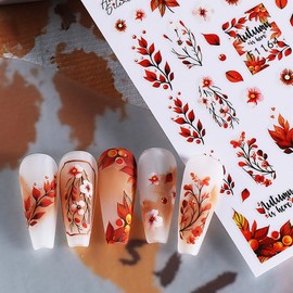 4 Sheets Fall Nail Stickers for Nail Art 3D Self Adhesive Nail Art Stickers with Maple Leaf Fall Leaves Design Thanksgiving Nail Decals Fruit Nail Supplies for Women DIY Nails Decorations