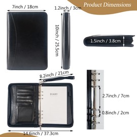 GraduationMall A5 Writing Case with Ring Binder Zip Portfolio Clipboard Business Folder Document Folder Organiser Black