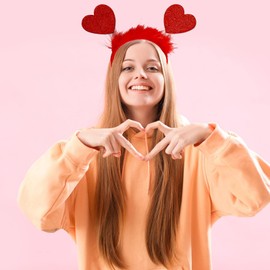 Roffiy Valentine's Day Headband Heart Hairband for Women Cute 2 Love Heart Design Headband for Valentine's Day Party Decoration Supplies
