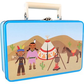 small foot 3922 Kinderkoffer Indianer-Set, mit Axt, Messer, Pfeil, Bogen, Kopfbedeckung und Indianerkette, ab 3 Jahre