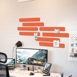 Uoisaiko Felt Pin Board Bar 33cm x 5cm, Pack of 8 Bulletin Board Strips with 40 Push Pins, Home Office Memo Notice Boards Felt Wall Tiles (Tangerine Orange, Small)