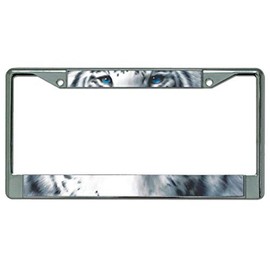 White Tiger Face Chrome License Plate Frame