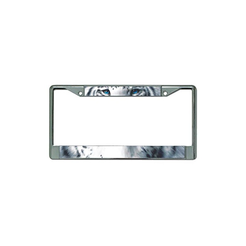 White Tiger Face Chrome License Plate Frame