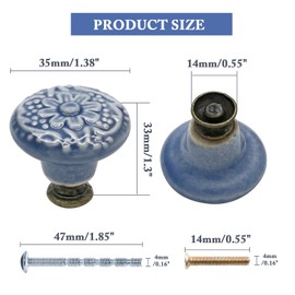 Bonsicoky 12 Pcs Ceramic Cabinet Handle Pull Knobs, Vintage Round Single Hole Knobs for Drawer Cupboard Decorative, with Screws, Blue
