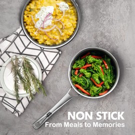 Sauce pan with lid,1.5 Quart & 2.5 Quart Hybrid Nonstick Sauce pans set, Stainless Steel cookware,non stick Pots PFOA Free,Works on Induction,Ceramic and Gas Cooktops