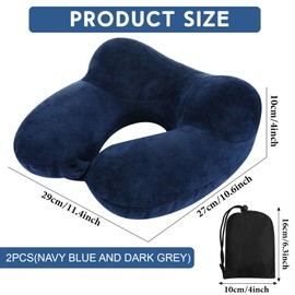 Sintuff 2 Pack Inflatable Travel Pillow for Airplanes Inflatable Neck Flight Pillows with Compact Bag and Blindfold for Traveling, Airplane, Train, Car, Office (Blue and Dark Gray)