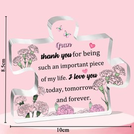 Gran 2PC Set Acrylic Puzzle Plaque Heart Hanging Ornament Women Birthday Grandma Appreciate Mothers Day Thanksgiving Christmas Gran Thank You Keepsake Retired from Grandson Grandkids