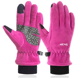 Arcweg Winter Gloves Unisex Children's Polar Fleece Cycling Gloves Warm Waterproof Finger Gloves Windproof Mittens for Boys and Girls Outdoor Sports Hiking Running, pink