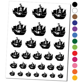 Haunted Ghost Pirate Ship with Jolly Roger Temporary Tattoo Water Resistant Fake Body Art Set Collection - Black (One Sheet)