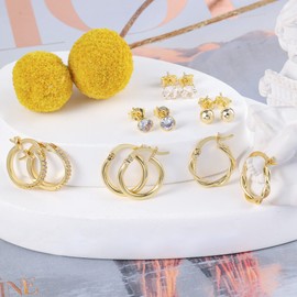 ALEXCRAFT Silver Earrings for Women, Sterling Silver 925 Earrings Set, 6 Pairs Shiny AAA+ Diamond Zirconia Mini Ball Studs, Small Silver Hoop Eairrngs Hypoallergenic Cartilage Huggie Earrings