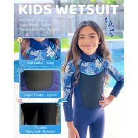 XUKER Kids Wetsuit for Boys Girls Toddlers, 3mm Wetsuit Back Zip Neoprene Thermal Full Body Wetsuits for Youth Teens Scuba Dive Swimming Boating Snorkeling