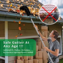 Gutter Cleaning Tools 10.5 FT Adjustable Long Gutter Cleaning Tools from The Ground, Gutter Cleaner Brush for Removing Leaves and Debris from Roof Gutters, Leaf Cleaning Tool, Black