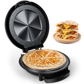 Electric Quesadilla Maker, 11' Quesadilla Press with Extra Stuffing Latch, Easy Slice 6 Wedge, Nonstick Plates, Easy to Clean, Non-Slip Feet, Grilled Cheese Corn Flour Tortilla Snacks, Black