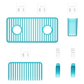 Three by Three Seattle Aquafolio 5-Piece Shower Organizer Set: Elevate Your Shower Experience with Sleek Storage Solutions, Removable Adhesive, Light Blue