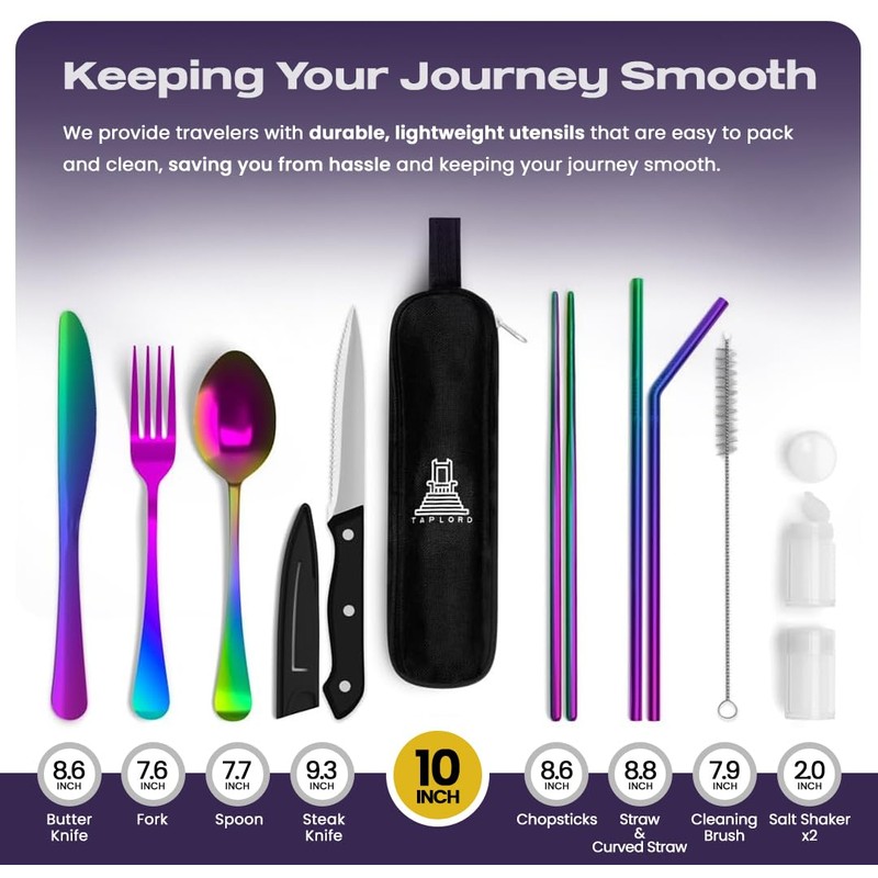Taplord Portable Travel Silverware Set With Case, Includes 10 Pcs