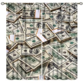 Money Curtains, Heap of Dollars Pattern Currency Pile Theme,Living Room Bedroom Window Drapes 2 Panel Set 42x54 Inch Decor