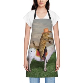 Smooffly The Cat Cowboy on a Horse Grazes His Cows Apron Adjustable Bib Chef Aprons Cooking Apron Unisex Women Men Aprons Perfect for Home Kitchen, Baking, Gardening, Restaurant, Coffee house BBQ