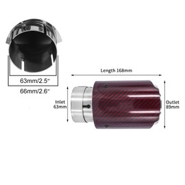 63 mm exhaust tips, exhaust stainless steel and shiny carbon fibre car exhaust tailpipe, inlet 2.5 inch outlet 3.5 inch (glossy red and black)