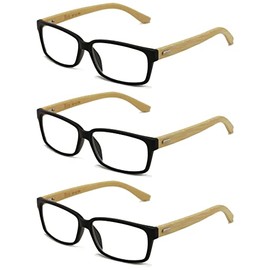 V.W.E. 3 Pairs Genuine Real Bamboo Reading Glasses - Rectangular Modern Readers - Unisex (3 Black, 5.00, multiplier_x)
