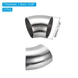 PATIKIL 2pcs 45 Degree Mandrel Bend Elbow, 60mm OD Steel Exhaust Elbow Exhaust Piping Connector 304 Stainless Steel for Exhaust Pipe Stair Handrail HVAC