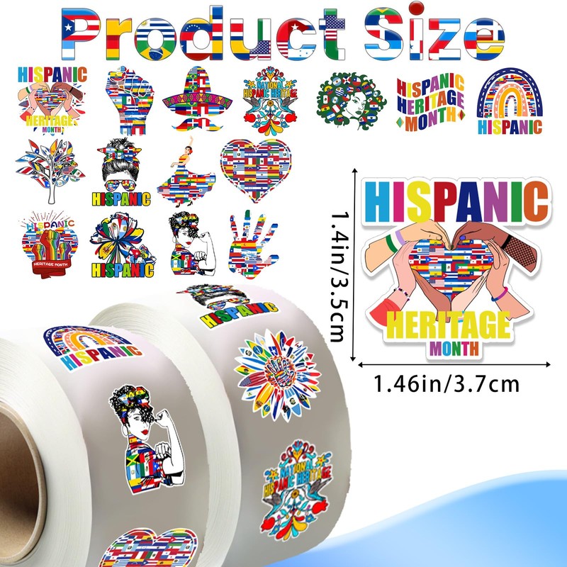 1000 Pcs Hispanic Heritage Month Stickers, 2 Rolls with 16