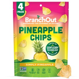 BranchOut Pineapple Chips, No Added Sugar, Real Dried Pineapple Chunks, 100% Fruit, Better than Freeze Dried Pineapple, Healthy Vegan Snacks for Kids & Adults, 1.5 oz (Pack of 4)