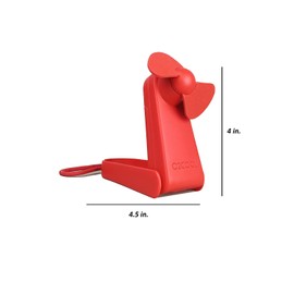 O2COOL Personal Battery Pocket and Table Desk Fan - Carabiner Clip - Flip Down Stand - Quiet - Foam Blades - Red