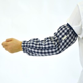 Agumi W Gauze Arm Cover, Gingham Check Navy Blue, Work Arm Cover, 100% Cotton, Double Gauze Material, Soft, Absorbent, Moisture Resistant, Farming, Gardening, Home Gardening, UV Protection, Total
