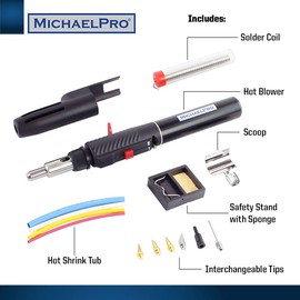 MichaelPro Cordless Butane Soldering Iron Kit- Self-Ignite, Interchangeable Tips, Portable with Long Operation Time, Refillable Gas, for Automotive, DIY, Electronics, Computer - MP011002