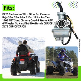 PZ20 Carburetor Carb 49cc 70cc 90cc 100cc 110cc 125cc Coolster,Fit for 4 stroke ATVs, Go kart, UTV under 49cc,Compatible for TaoTao, Buyang, Coolsport, Lifan, Kazuma, SUNL.