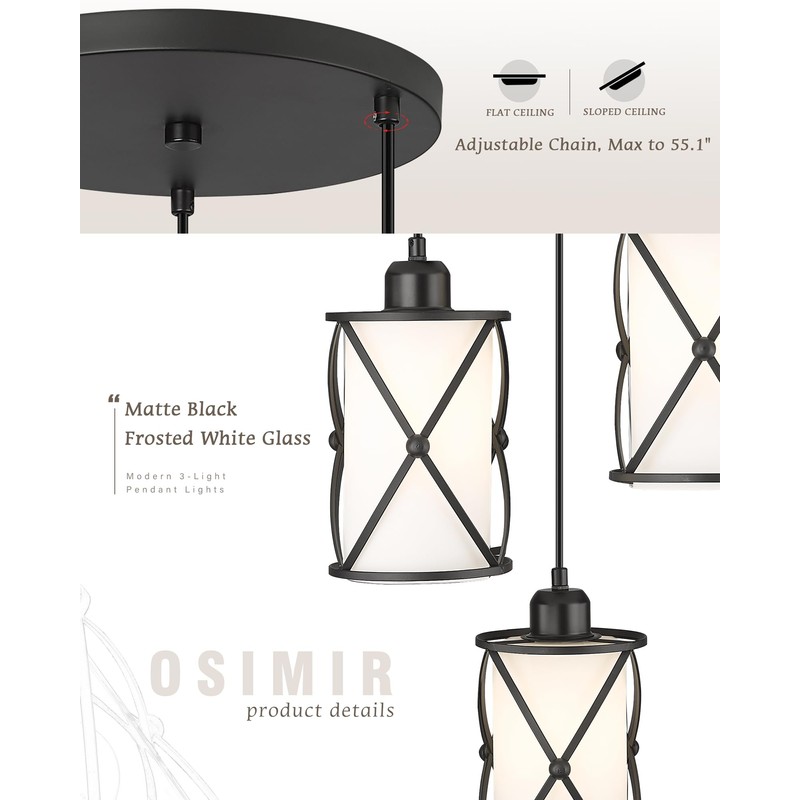 Osimir 3-Light Dining Room Chandelier Light Fixtures, Black Pendant Lighting
