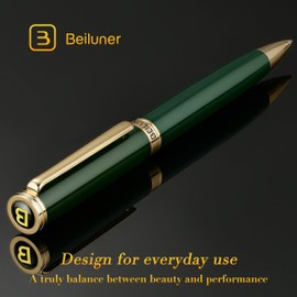 BEILUNER Luxury Gel Pen with 24K Gold Finish, Green Piano Lacquer, Luxury Grade Craftsmanship, Fancy Pen Gift Set for Men and Women, Graduation Gift, Executive, Office, Retractable, Nice Pen Set