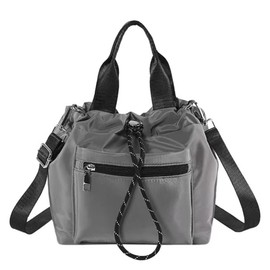 LEOLEO Shoulder Bag, Drawstring Bag, Tote, 2-Way, Shoulder Bag, Nylon, Pochette, Handbag, Small, Lightweight, Cross-body, Casual, Bucket Bag, Popular Bag, Unisex (Gray)