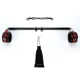 Black Spreader Bar, Exercise Pilates Bar with 2 PCS Red Fur Adjustable Strap Set, Yoga Training Fitness Gear, Sports Gym Kit, Workout Bar, Stainless Steel Leg Spreader Bar for Home