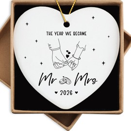 The Year We Became Mr & Mrs 2026 Wedding Gifts Ceramic Ornament Just Married Gifts for Newlywed Couple Bridal Shower Gift for Bride Christmas Tree Decoration