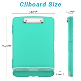 Rimilak Plastic Clipboard with Storage, High Capacity Nursing Clipboards with Pen Holder, Slim Clipboard Storage Box with Heavy Duty Clips, Clipboard Folder Side-Opening, Green