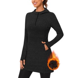 Soneven Sweat Dress Women's Pullover Dress Long Sweatshirts Women's Pullover Dress Hooded Dresses Autumn Winter Dress, Hood-black