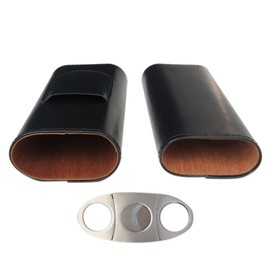 INGQI Black Cigar Case Travel 3- Finger Leather Cigar Case with Cedar Wood Lined Hold Cigars Steady, Providing Them with Complete Protection