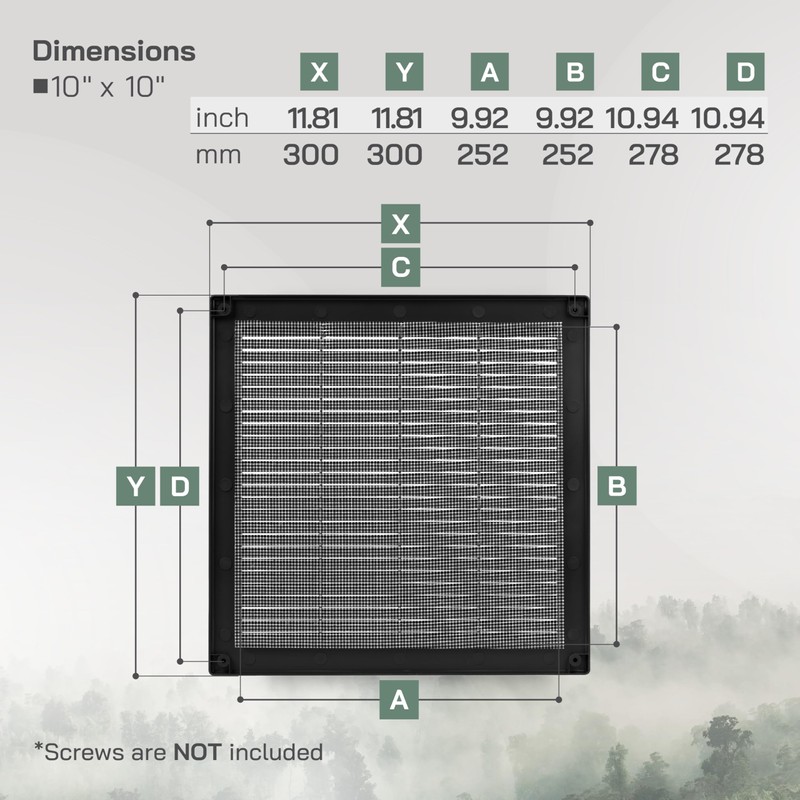 Vent Systems 10" x 10" Inch (Opening Dimensions) Plastic Black