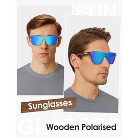 MELLIEX Wooden Sunglasses Men Women Polarised Sunglasses with UV400 Protection, blue