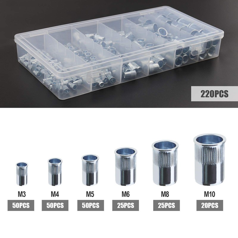 OTOTEC 220Pcs Rivnut Assorted Kit, Knurled Steel Serrated Reduced (M3