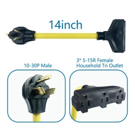 Dryer 3-Prong 10-30P Male to (3) 5-15R Female Household Tri Outlet, Output 125V
