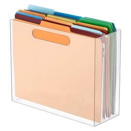 Clear Acrylic File Organizer Box with Handles, Portable Letter-Size Hanging File Holder for Desktop, Slim Design for Office and Home, Desktop Storage Solution