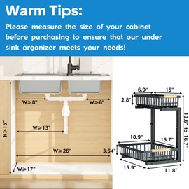 2Pcs Under Sink Organizer, Adjustable Under Sink Organizers and Storage, 2-Tier Pull Out Under Kitchen Sink Organizer, Sliding Out Metal Under Bathroom Sink Organizer for Kitchen Pantry Black