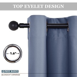 PONY DANCE Stone Blue Blackout Curtains for Bedroom 63 Inch Length 2 Panels Set, Thermal Insulated Energy Saving Grommet Top Window Treatment Drapes for Living Room, W34 x L63 Inch