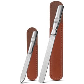 FVION Nail File Stainless Steel Professional, Nail Files Metal Double-Sided with Non-Slip Handle, Fine/Coarse Nail File for Manicure, Set of 2