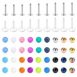 Longita 16G 6-10MM Bar Lip Piercing Stainless Steel & Acrylic Replacement Balls for Helix Tragus Stud Earrings Labret Lip Piercing Helix Piercing Set Tragus Earrings for Women