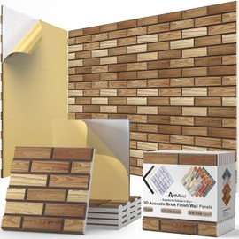 12Pack Acoustic Panels, Self-Adhesive 3D Brick Pattern Sound Proof Panels for Walls, High Density Decorative Acoustic Foam, Sound Proofing for Recording Studios, 12"×12"×0.4", Faux Wood Grain Print
